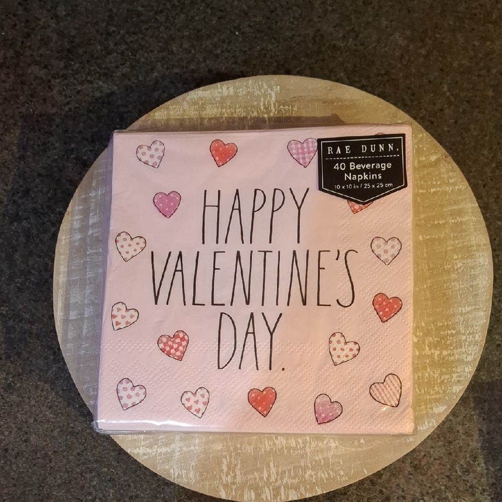 NEW! Rae Dunn Pink Valentine's Napkins with Heart Designs